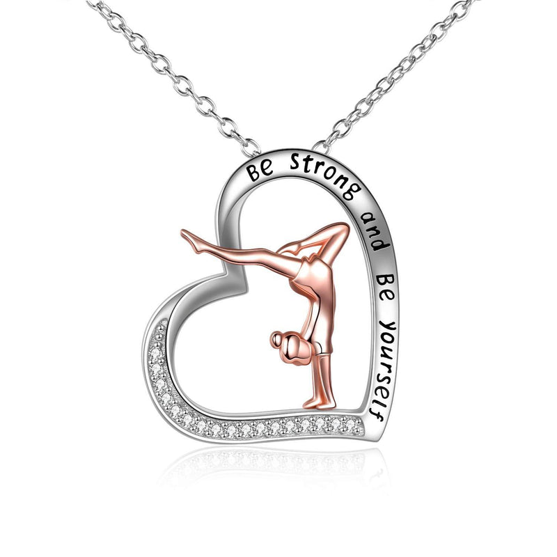 [Australia] - YFN Gymnastics Necklace Gifts for Girls Sterling Silver Gymnastics Heart-Shaped Pendant Necklace Jewellery for Women Daughter 