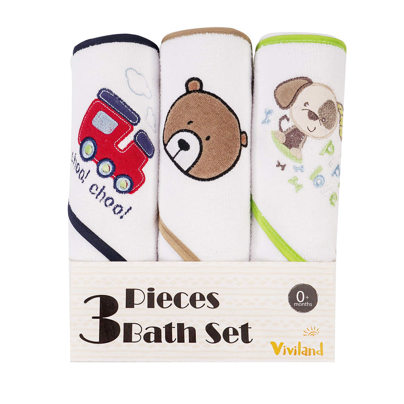 [Australia] - Viviland Baby Hooded Bath Towel, Great Gift for Infants and Newborn, Soft Touch and Strong Absorption, 3 Pack (Bear) Bear 