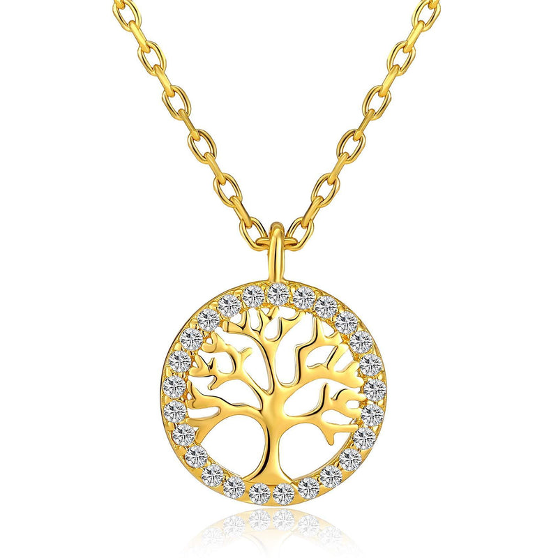 [Australia] - BMMYE Tree of Life Necklace for Women Mother 925 Sterling Silver Family Tree with Cubic Zirconia Pendant Spiritual Necklace for Mother's Day Gold 
