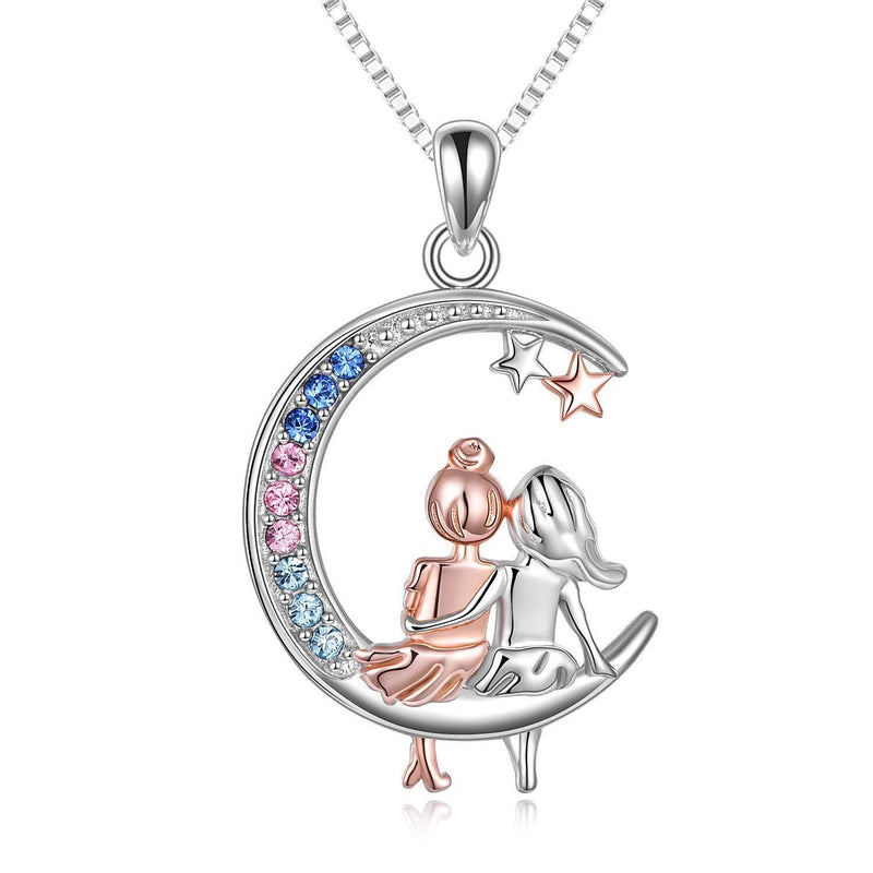 [Australia] - VONALA 925 Sterling Silver Sister/Mum/Daughter Necklace with Crystal Jewellery Birthday Gifts for Her Sister Necklace 