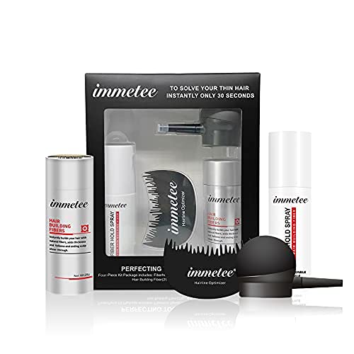 [Australia] - IMMETEE Hair Fibers 4-in-1 Kit Set Includes Natural Hair Thickening Fibers & Spray Applicator Pump Nozzle & Locking Setting Hold Hair Spray & Hairline Optimizer Comb | Instantly Conceal (Dark Brown) Dark Brown 
