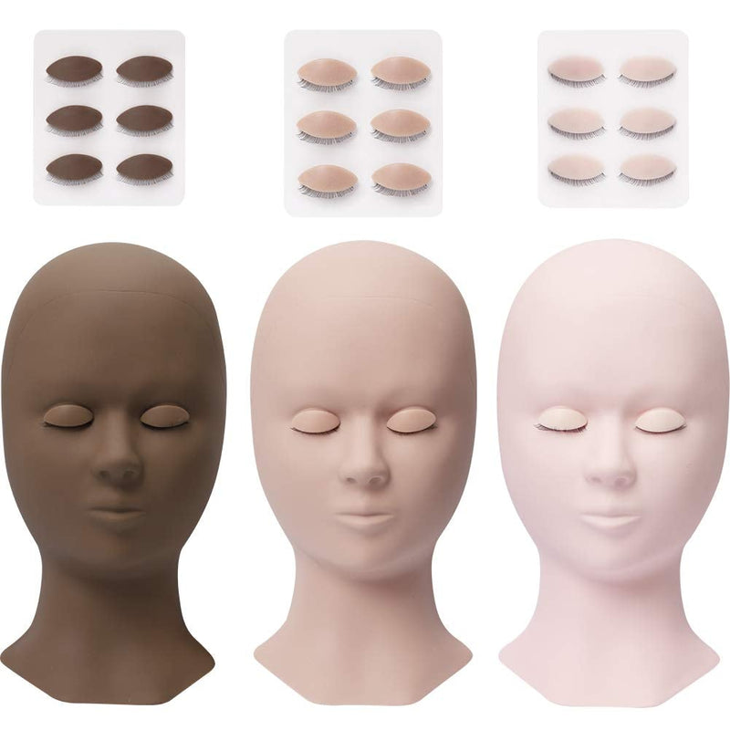 [Australia] - Lash Mannequin Head with 4 Pairs Removable Eyelids Eyelash Mannequin Extension Practice Head Rubber Model Head Set for Training Makeup Complexional Realistic Skin by GEMERRY (Dark Brown Set) Dark brown Set 