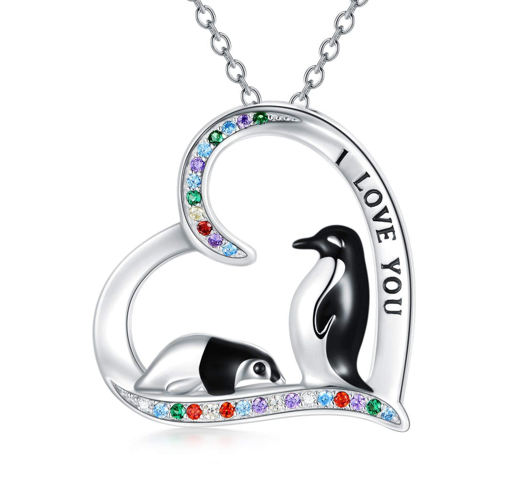 [Australia] - Sterling Silver"I Love You" Penguin Heart Necklace, Wedding Anniversary Birthday Gifts for Her Wife Girlfriend Mum Daughter 