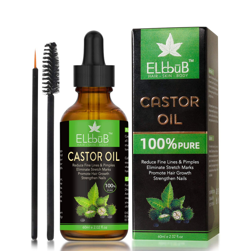 [Australia] - Castor Oil (60ml) - w/Free Lash and Brow Brushes,Pure Castor Oil for Hair,Eyelashs,Eyebrows,Skin,Hair Growth and Face, Birthday Gifts for Women Men Mum Wife Her 