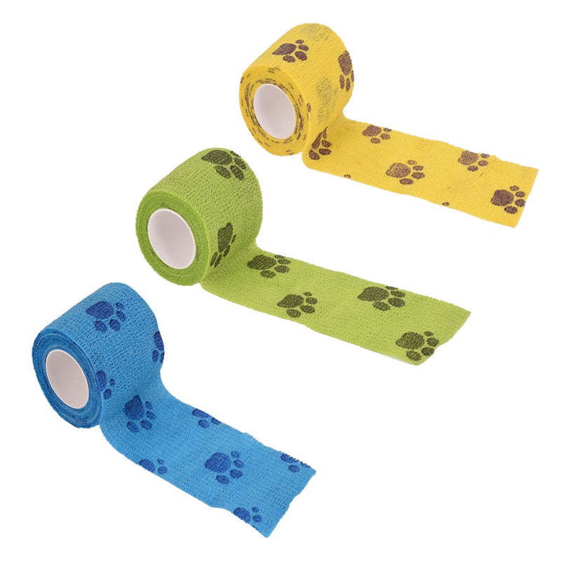 [Australia] - 3 Rolls Pet Vet Wrap Self Adhesive Pet Elastic Bandage Vet Wrap Tape for Wrist, Ankle Sprains & Swelling, 3 Colors with Dog Paw Pattern 