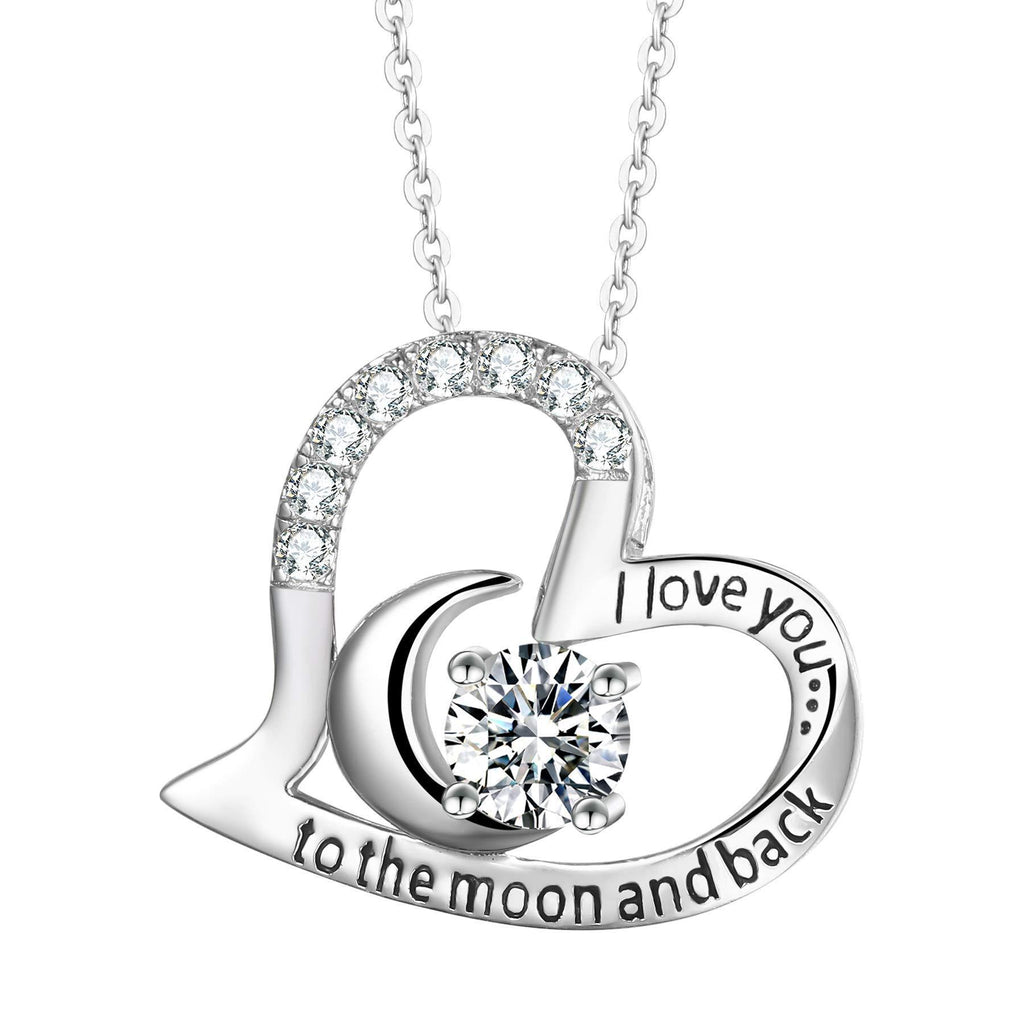 [Australia] - T400 Sterling Silver Birthstone Necklace I Love You to The Moon and Back with Cubic Zirconia Rose Gold Plated Heart Pendant Necklaces Birthday Gift for Women Girls 18"+2" Chain 
