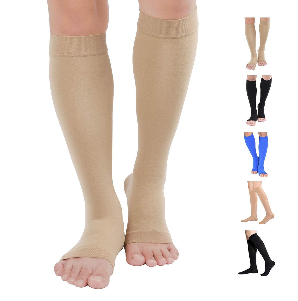 Compression Sock for Men Women, Plus Size Compression Socks Wide Calf, High  Knee Flight Socks Medical Compression Socks Stocking for Varicose Veins,Open  Toe Men Women Running Flight Compression Socks Beige 2XL