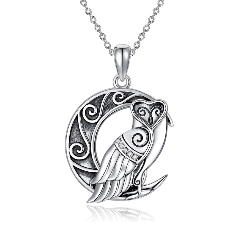 [Australia] - VENACOLY Owl Necklace Sterling Silver Owl Moon Pendant Viking Jewellery Gifts For Women 