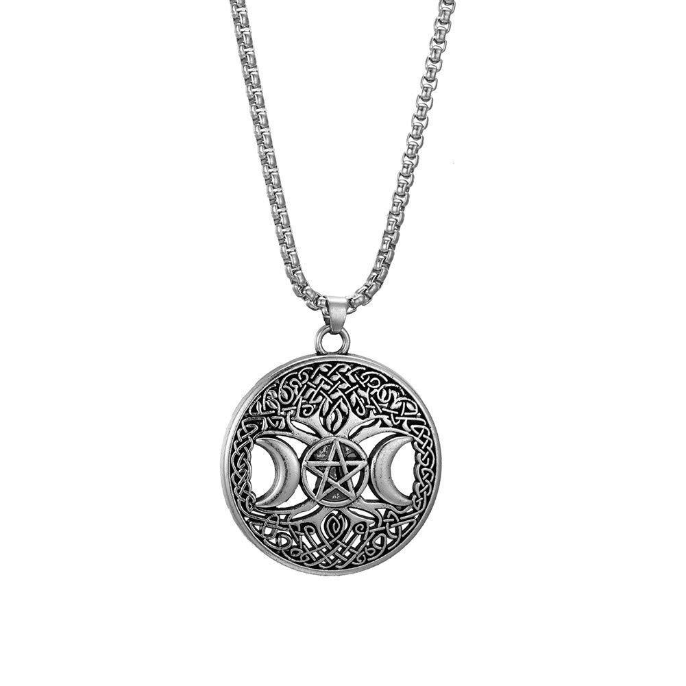 [Australia] - Triple Moon Goddess Pendant Tree of Life Necklace Pentacle Pentagram Wiccan Silver Chain 