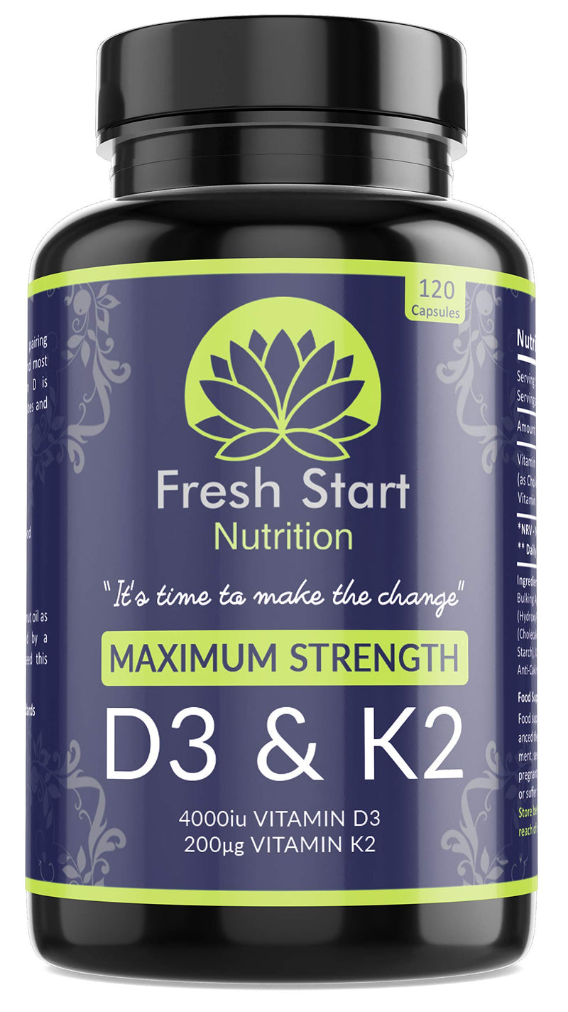 [Australia] - Vitamin D3 4000 IU and Vitamin K2 200?g MK7 - Vitamin D3 K2 High Strength Supplement - 120 Capsules 4 Month Supply Cholecalciferol - K2 Menaquinone-7 - Made in The UK 