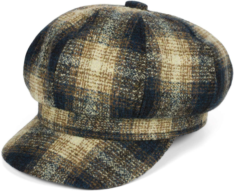 [Australia] - styleBREAKER Women Balloon Cap in Check Optic, Peaked Cap Checked Vintage Style, Bakerboy Sliding Cap, Newsboy Cap 04023077 Dark Blue-Brown-Beige 