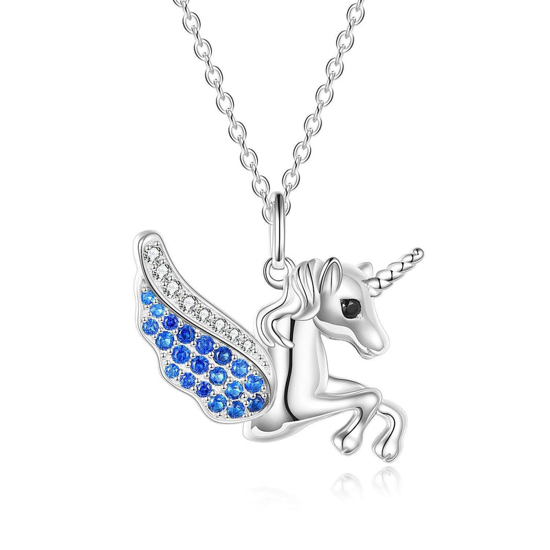 [Australia] - VONALA 925 Sterling Silver Unicorn Necklace with Cubic Zirconia, Unicorn Jewellery Birthday Gifts for Girls Women Blue 