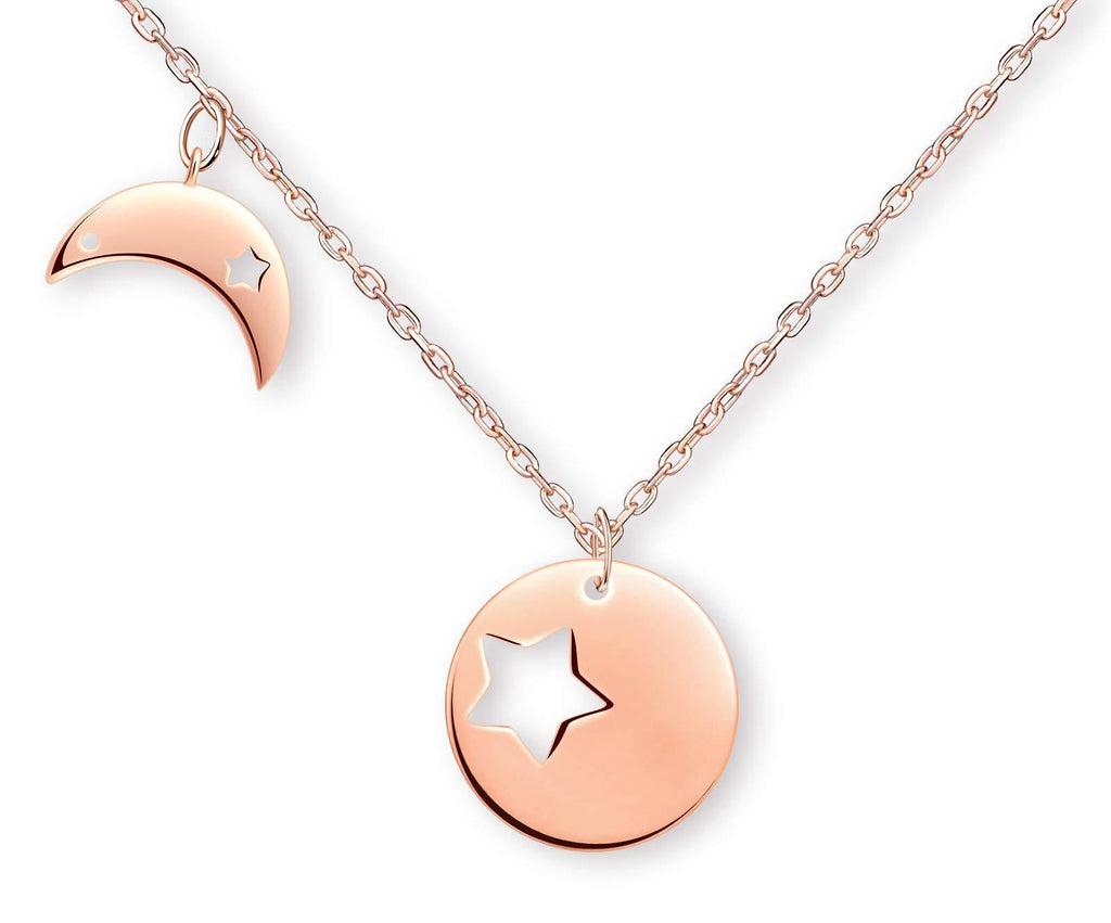 [Australia] - MicLee Women's girl's Necklace pendant, 925 Sterling Silver necklace, fashion star and moon round necklace, mini simple pendant, rose gold 