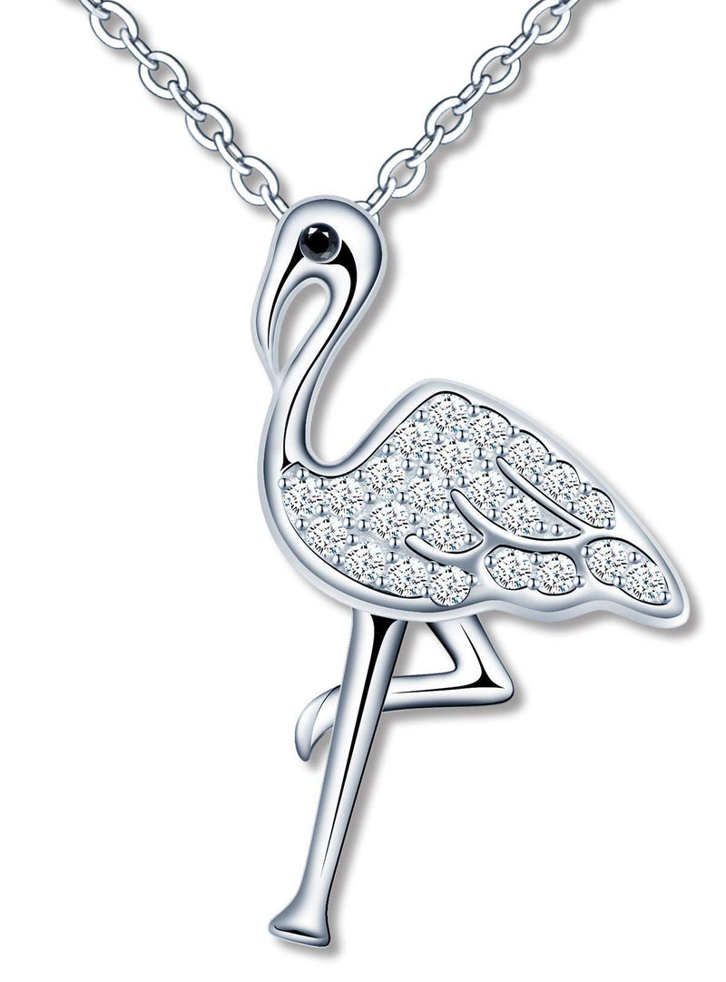 [Australia] - MicLee Women's girl's Necklace pendant, 925 Sterling Silver necklace, Cute flamingo necklace, mini shiny pendant, Inlaid zircon, silver 