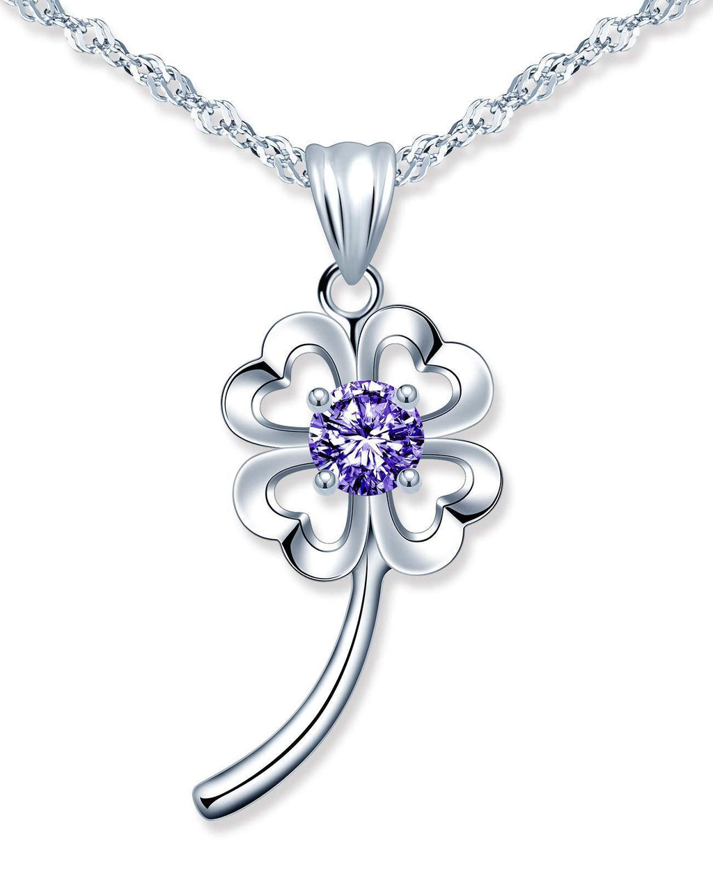 [Australia] - MicLee Women's girl's Necklace pendant, 925 Sterling Silver necklace, beautiful hollow four leaf clover necklace, Shiny pendant, Inlaid zircon, silver and purple 