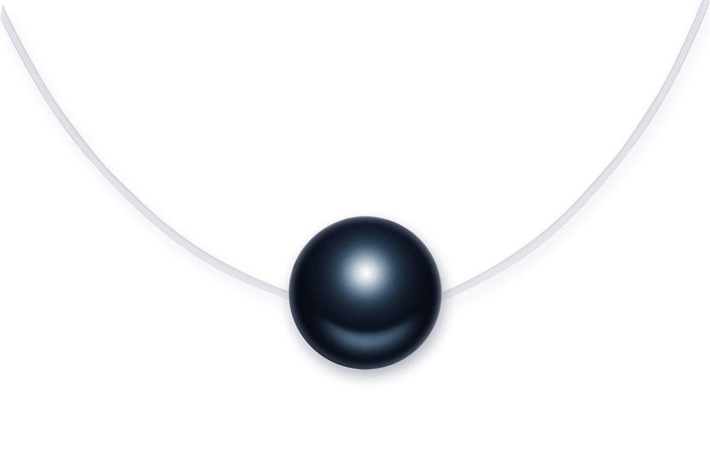 [Australia] - MicLee Women's girl's Pearl Necklace pendant, 925 Sterling Silver necklace, beautiful pearl Choker necklace, simple pearl pendant, and transparent fishing line, 40cm Black 