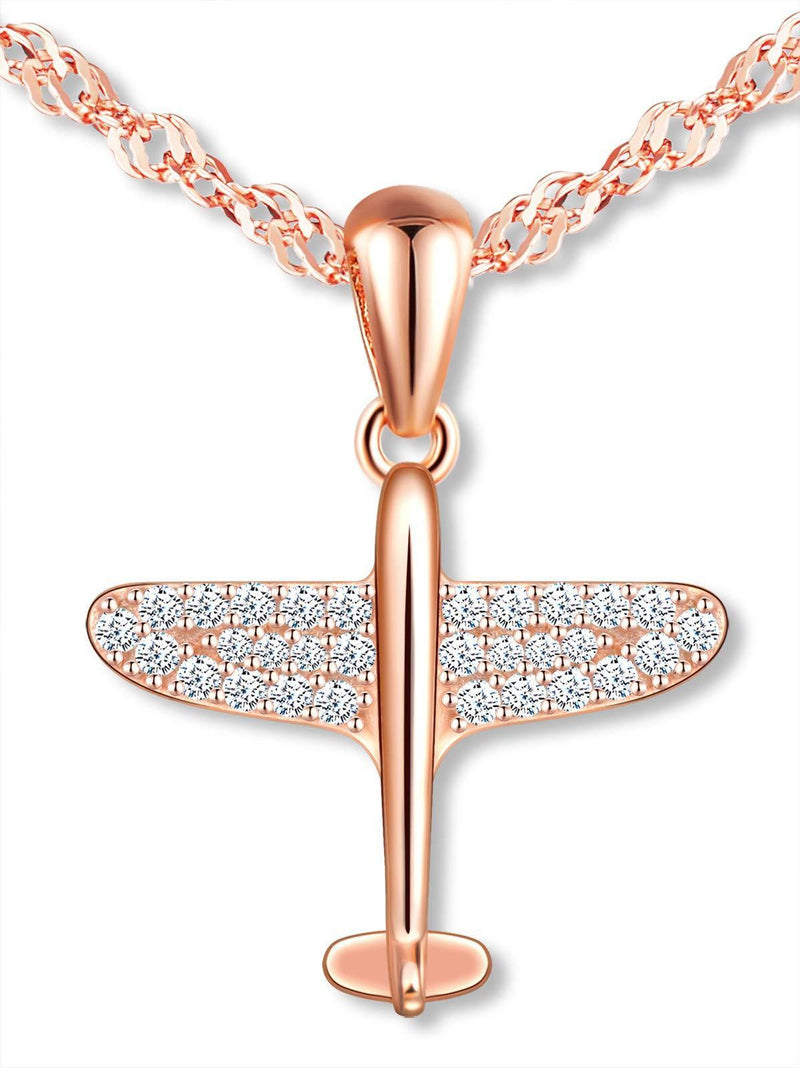 [Australia] - MicLee Women's Girl's Necklace pendant, 925 Sterling Silver necklace, mini airplane shape necklace, Cute pendant, Inlaid zircon, rose gold 