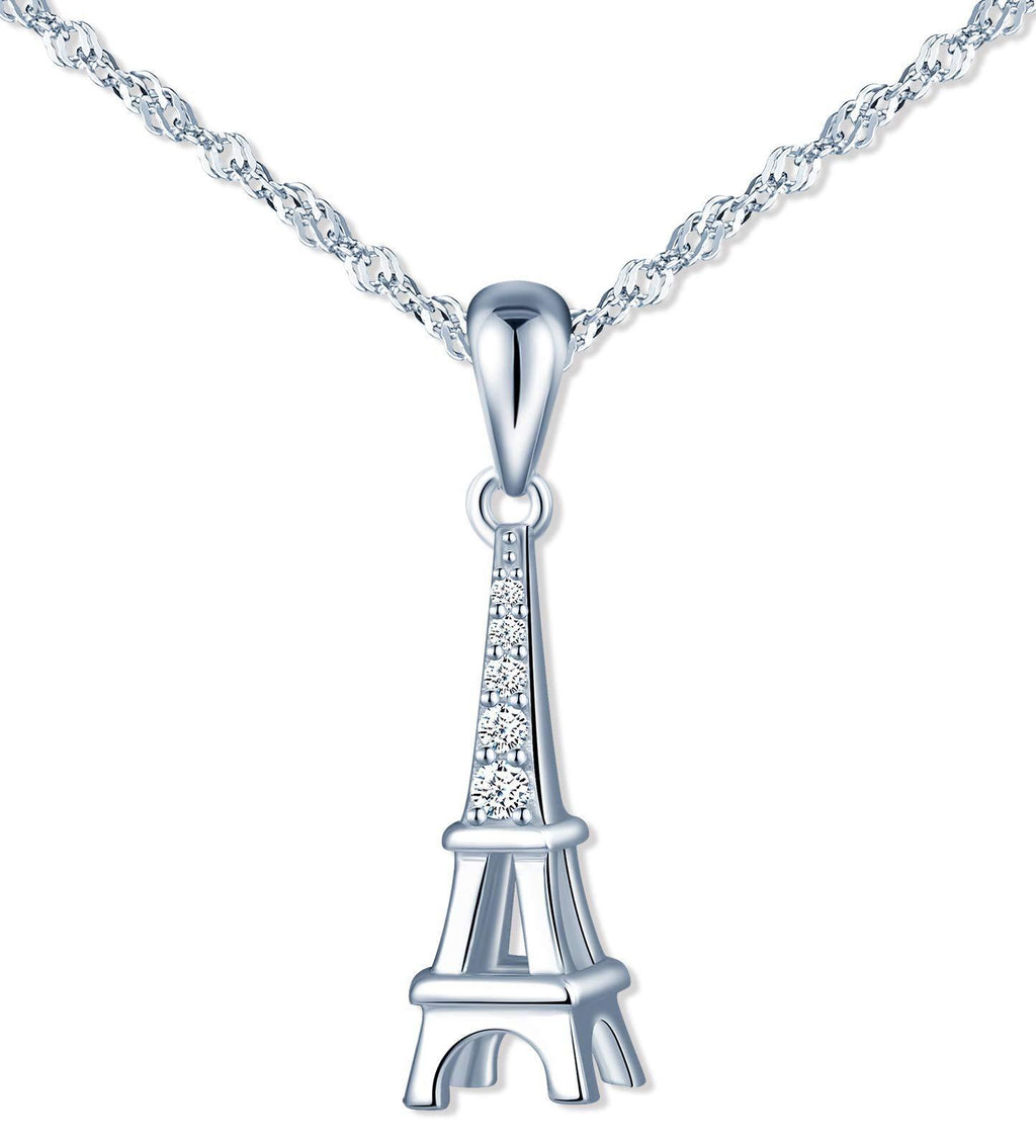 [Australia] - MicLee Women's Girl's Necklace pendant, 925 Sterling Silver necklace, Eiffel Tower Pendant, Romantic Paris Tower necklace, Inlaid zircon, silver 