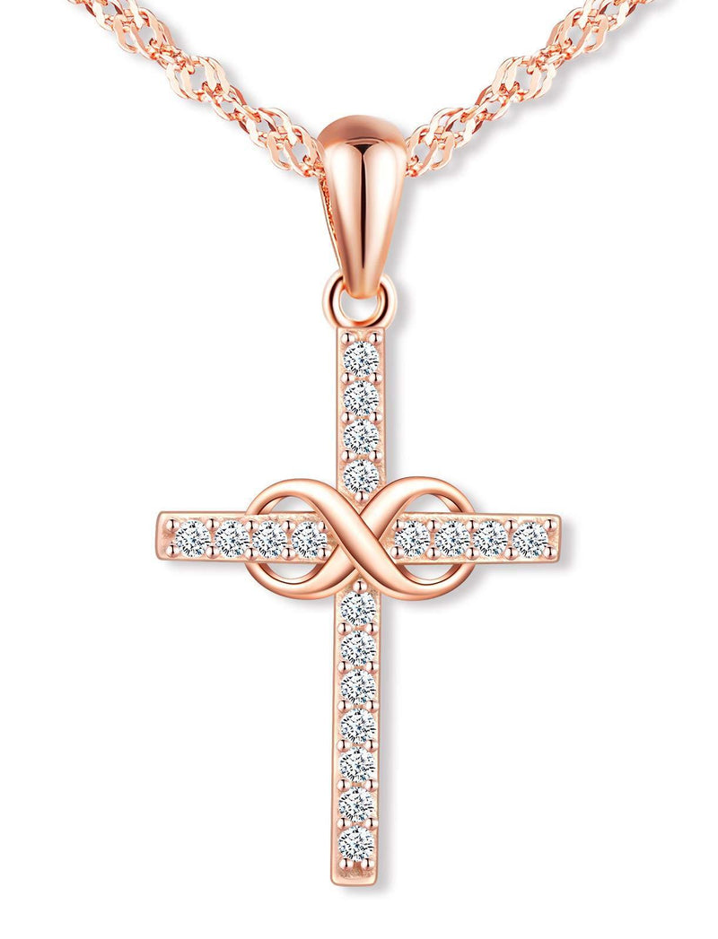 [Australia] - MicLee Women's girl's Necklace pendant, 925 Sterling Silver necklace, Cross infinity symbol necklace, beautiful and classic pendant, Inlaid zircon, silver, rose gold and gold 