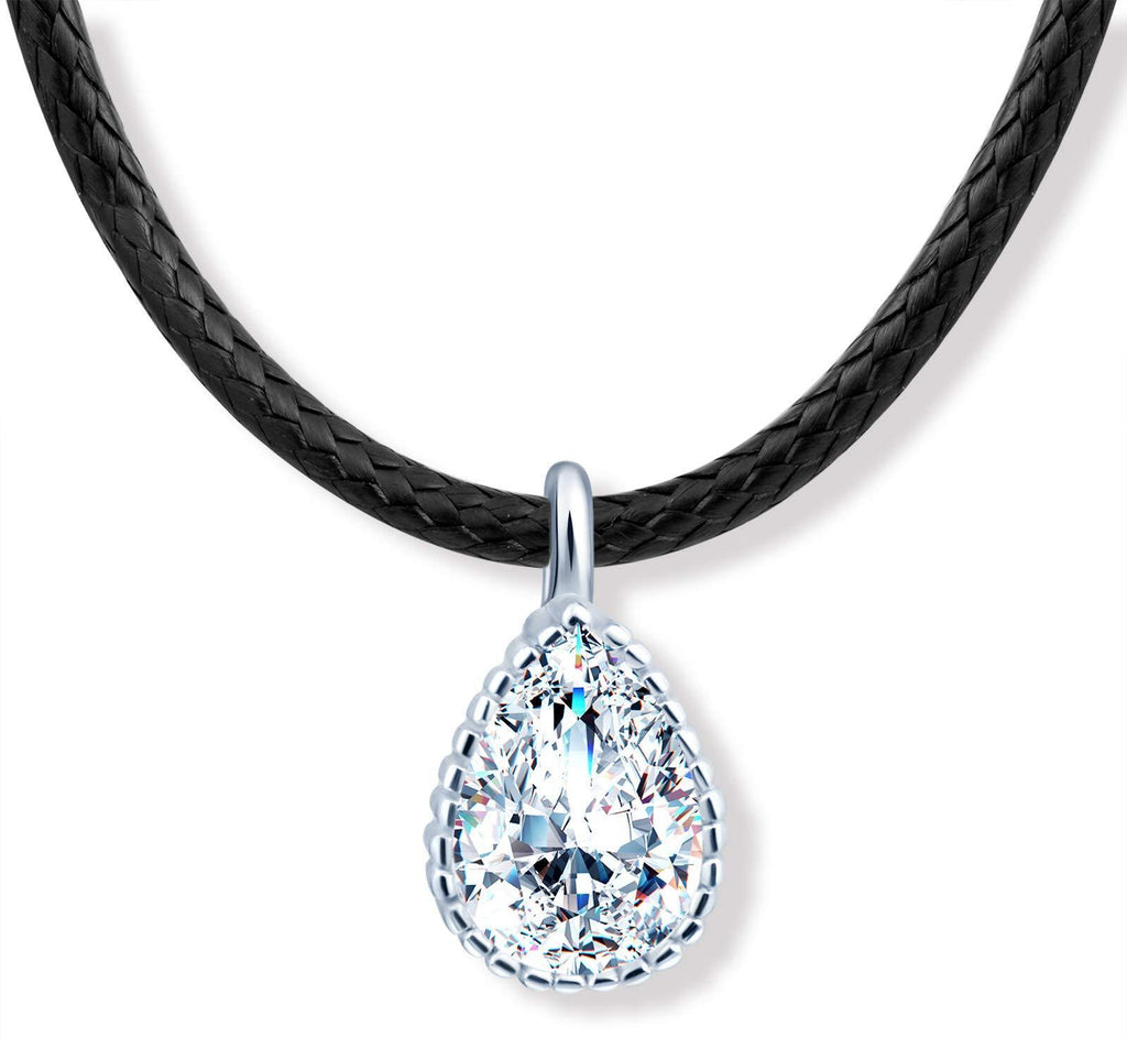 [Australia] - MicLee Women's girl's Necklace pendant, 925 Sterling Silver necklace, Fashion crystal square necklace, Choker, black leather rope, Inlaid crystal, beautiful and unique pendant Silver-b 