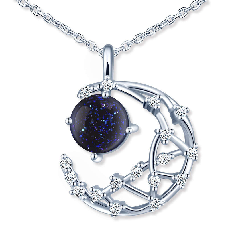 [Australia] - MicLee Women's girl's Necklace pendant, 925 Sterling Silver necklace, beautiful moon necklace, Shiny planet pendant, Inlaid zircon and blue stone, silver and rose gold 