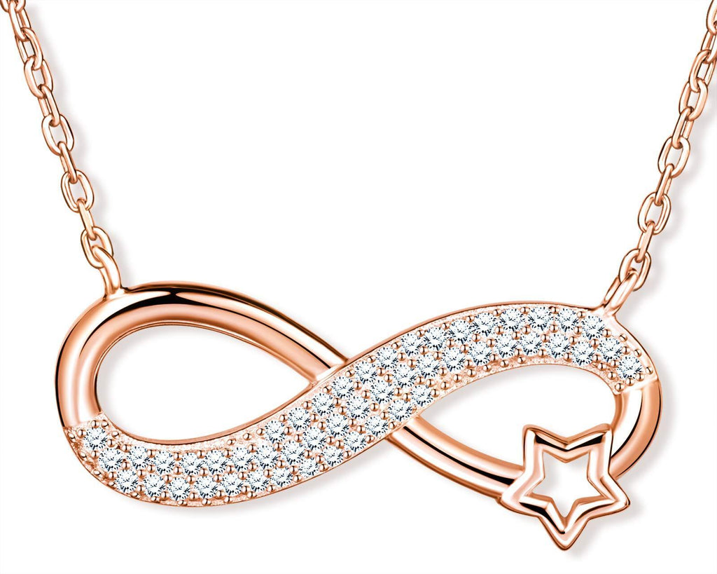 [Australia] - MicLee Women's girl's Necklace pendant, 925 Sterling Silver necklace, Infinity symbol inlaid star necklace, beautiful and shining pendant, Inlaid zircon, rose gold 