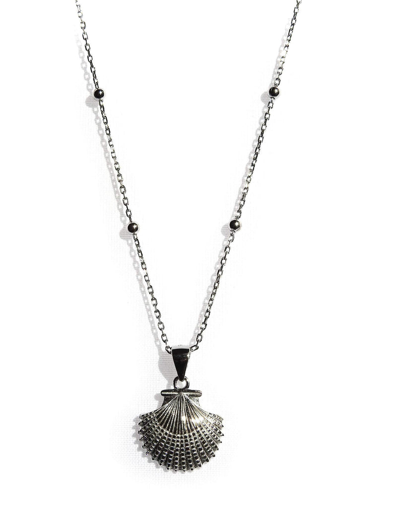 [Australia] - Scallop Shell Pendant Necklace, 925 Solid Sterling Silver and Rhodium Plated 