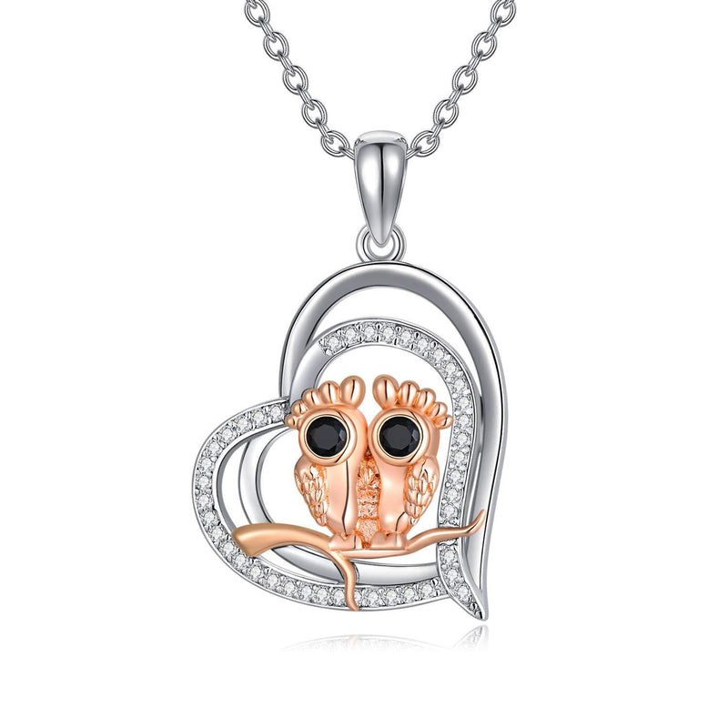 [Australia] - S925 Sterling Silver Owl Necklace Heart Owl Pendant Gift for Women 