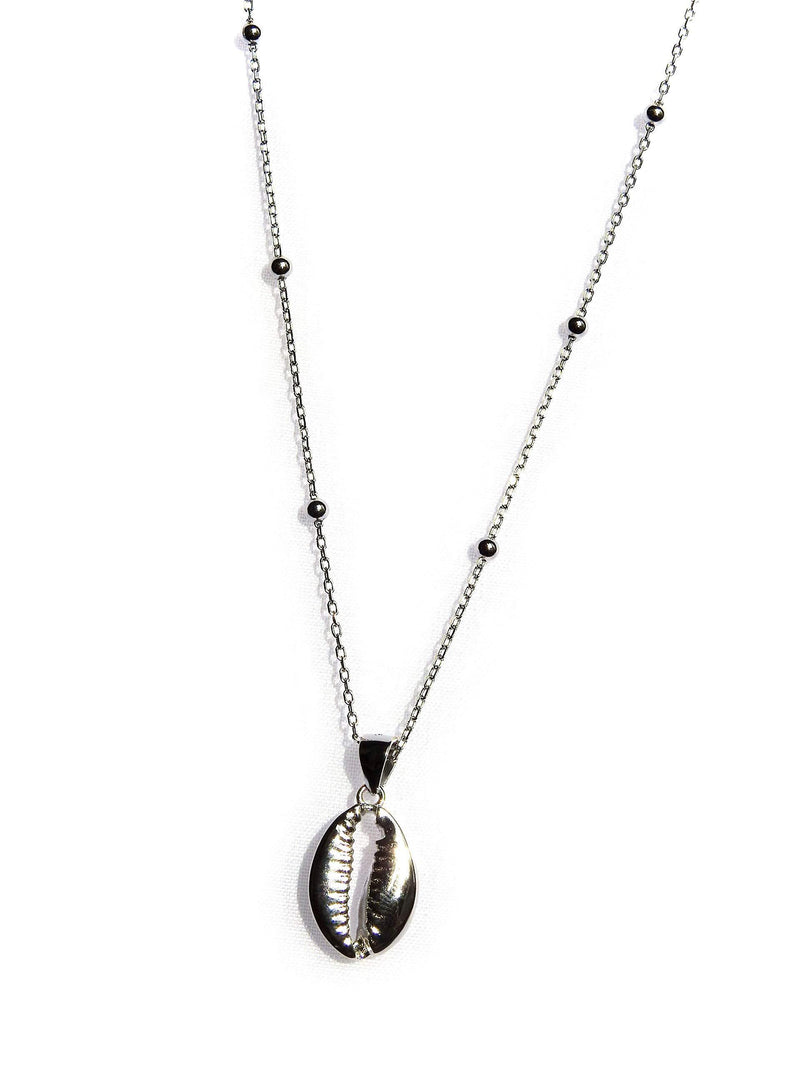 [Australia] - Cowrie Shell Pendant Necklace, 925 Solid Sterling Silver and Rhodium Plated 