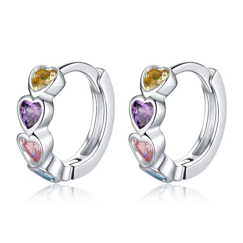 [Australia] - Qings Huggie Hoop Earrings, Colorful Heart Earrings 925 Sterling Silver Earrings with CZ Infinity Tiny Hoops Dainty Stud Earrings Birthday Gifts for Women Girls 