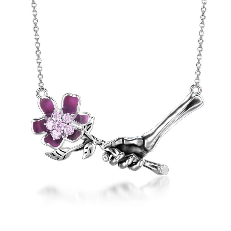 [Australia] - Hand Necklace, Silver Flower Necklace with Crystal, “Endless Love” 