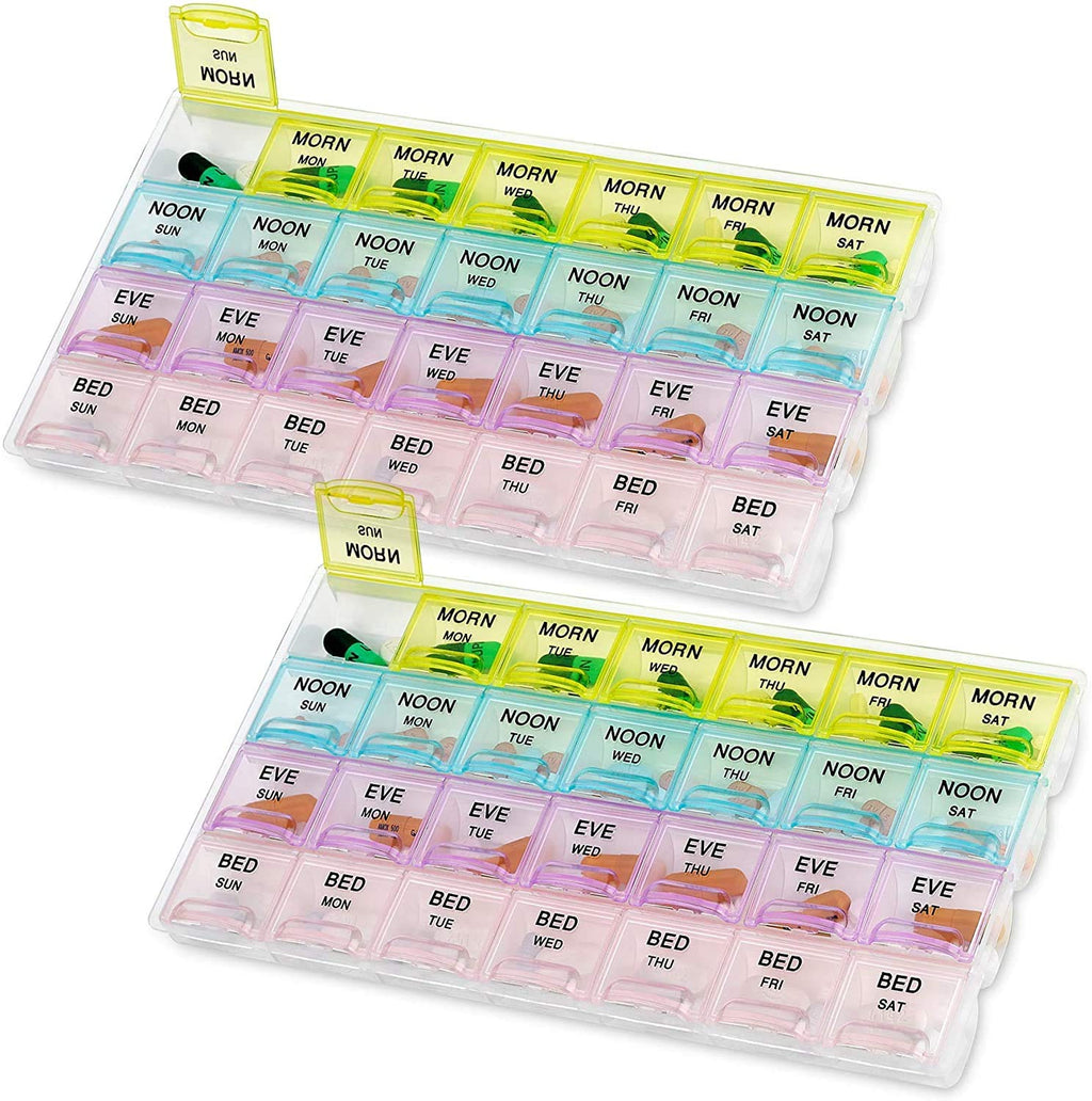 [Australia] - Weekly Pill Organizer - 4-times-a-day - Planner for Pills, Vitamins & Medication - Portable Travel Pill Organizer - Medication Reminder Box - 2 Pack 