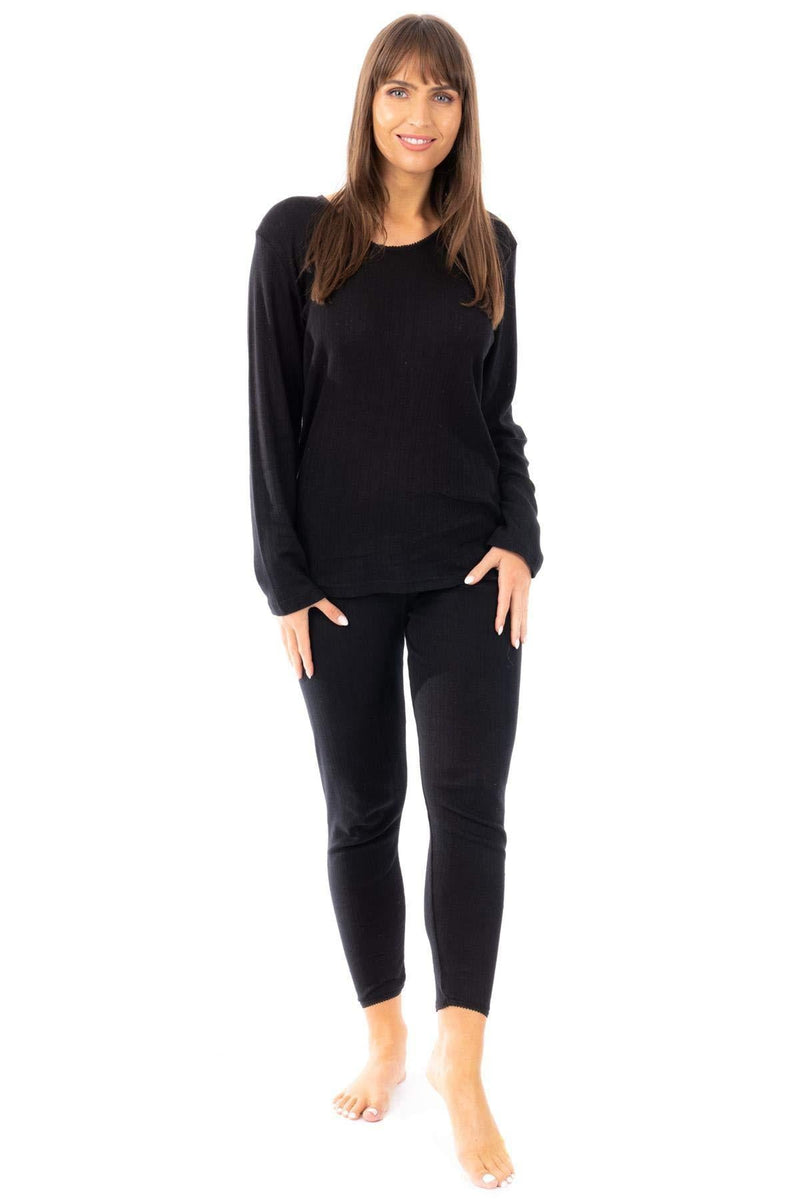 [Australia] - Daisy Dreamer Womens Thermal Sets Long Sleeve Top & Pants Ladies Warm Winter Baselayer Tops Trouser Set Black 18-20 
