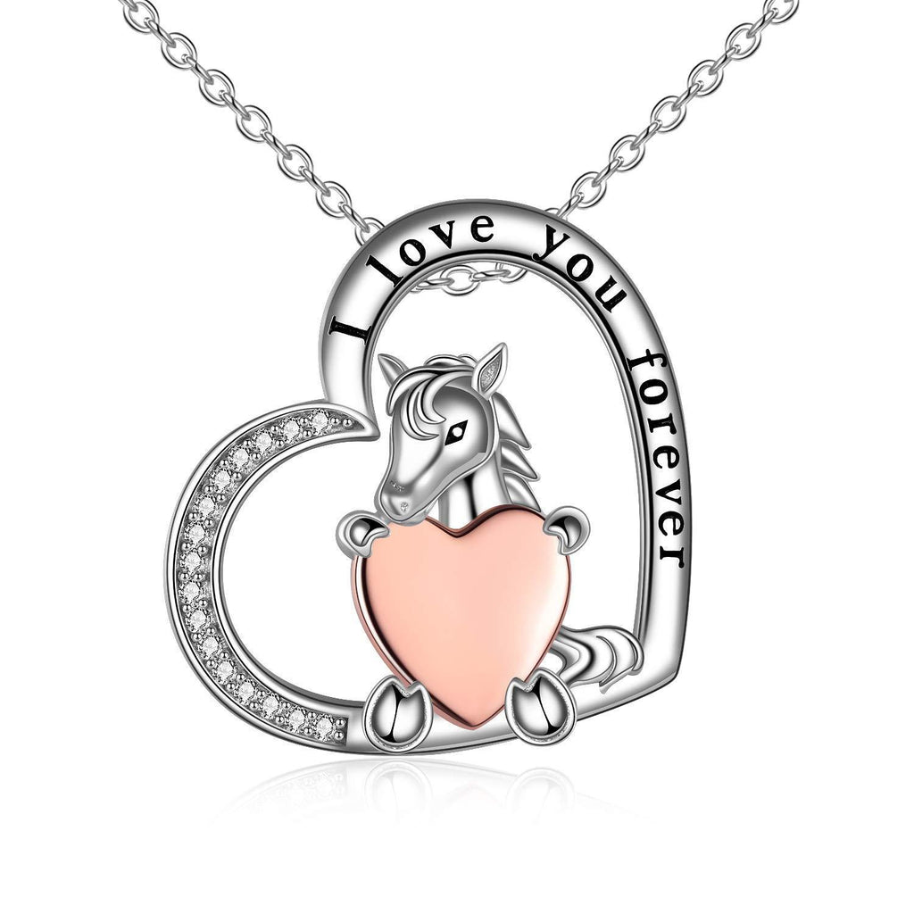 [Australia] - S925 Sterling Silver Horse Necklace Heart Pendant Jewelry Gift for Women Girls 