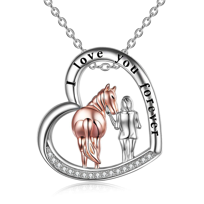 [Australia] - S925 Sterling Silver Horse Necklace Heart Pendant Jewellery Gift for Women Girls 