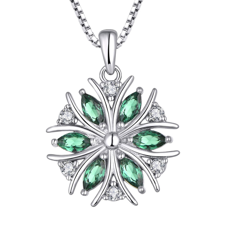 [Australia] - YL Snowflake Necklace 925 Sterling Silver cut Blue Cubic Zirconia Pendant Necklace for Women Marquise Green 