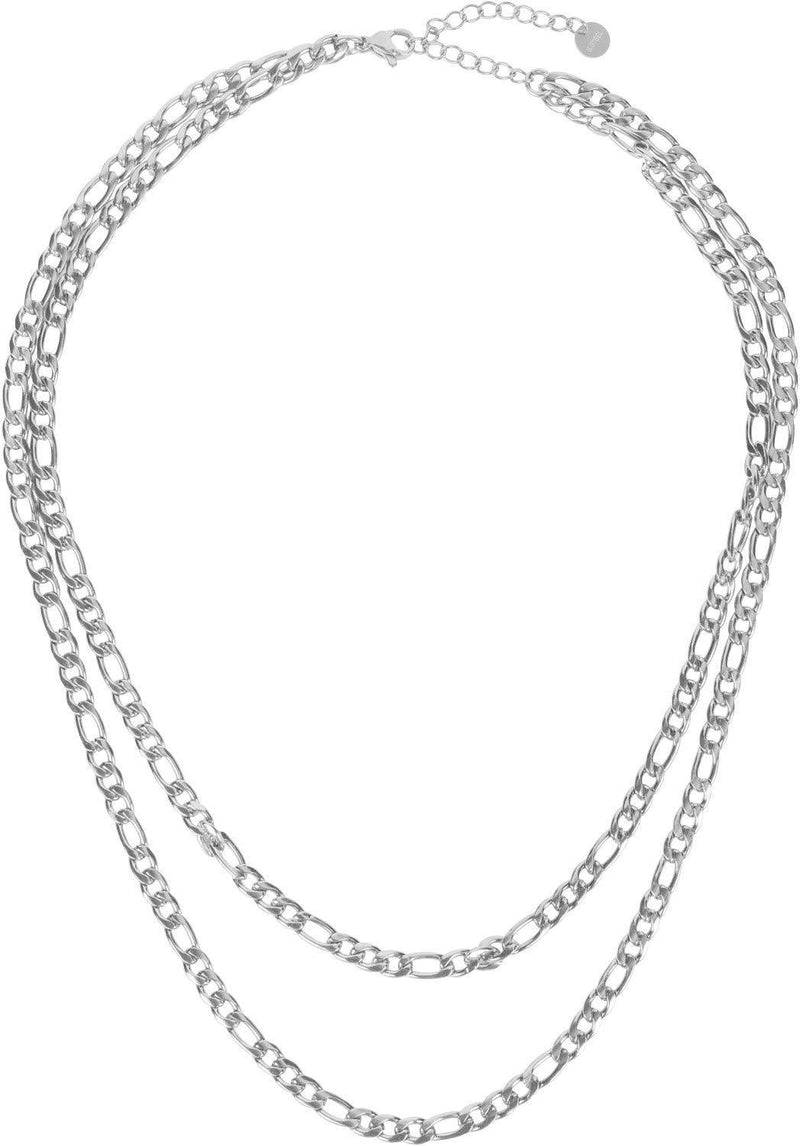 [Australia] - styleBREAKER Women Stainless Steel Layer Necklace 2-Row, Large Link Figaro Chain, Chain, Jewellery, Chain Optic 05030070 Silver 