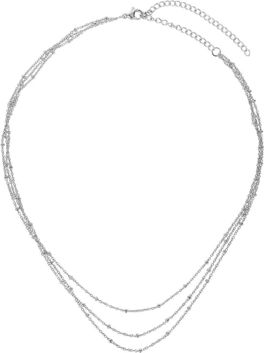 [Australia] - styleBREAKER Women Stainless Steel Layer Necklace 3 Rows with Ball Details, Anchor Chain, Ball Chain, Necklace 05030072 Silver 
