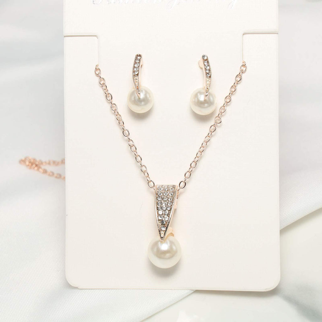 [Australia] - Yienate Fashion Pearl Rhinestone Necklace Chain Pearl Pendant Necklace Set Exquisite Rhinestone Pearl Earrings Jewelry Accessories for Women and Girls 