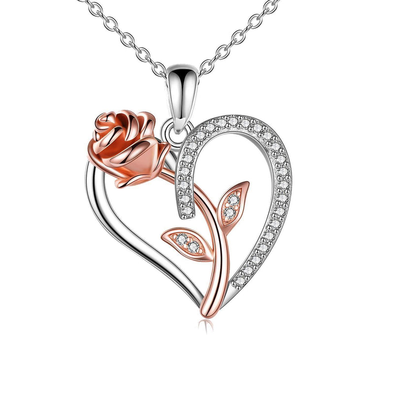[Australia] - VENACOLY Rose Flower Necklace Sterling Silver Rose Gold/Black Rose/Rose and Snake Pendant Romantic Jewellery Gifts For Women Girlfriend Rose Necklace 