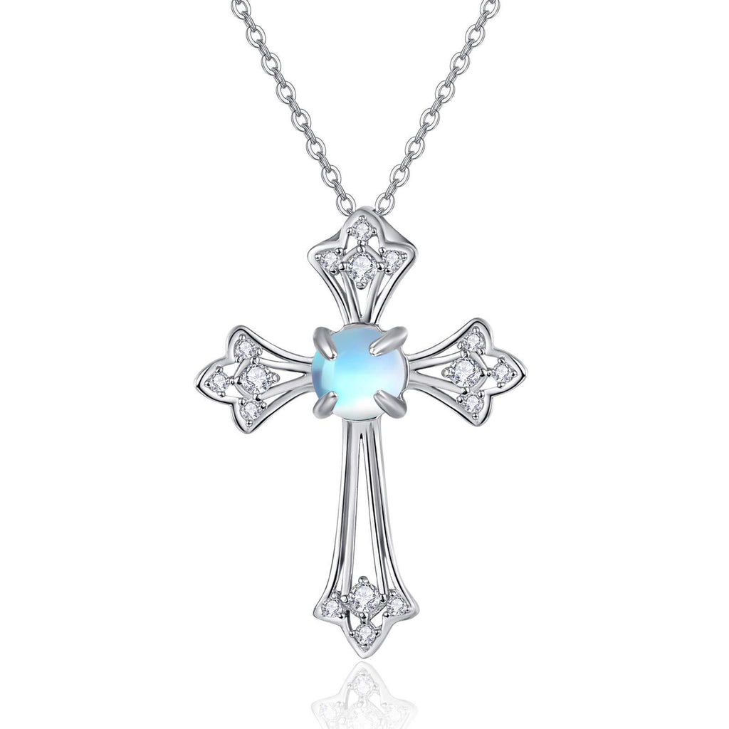 [Australia] - Cross Necklace Moonstone 925 Sterling Silver Necklace for Women Girls Silver Crucifix Necklace for Women Gift for Her moonstone cross necklace 