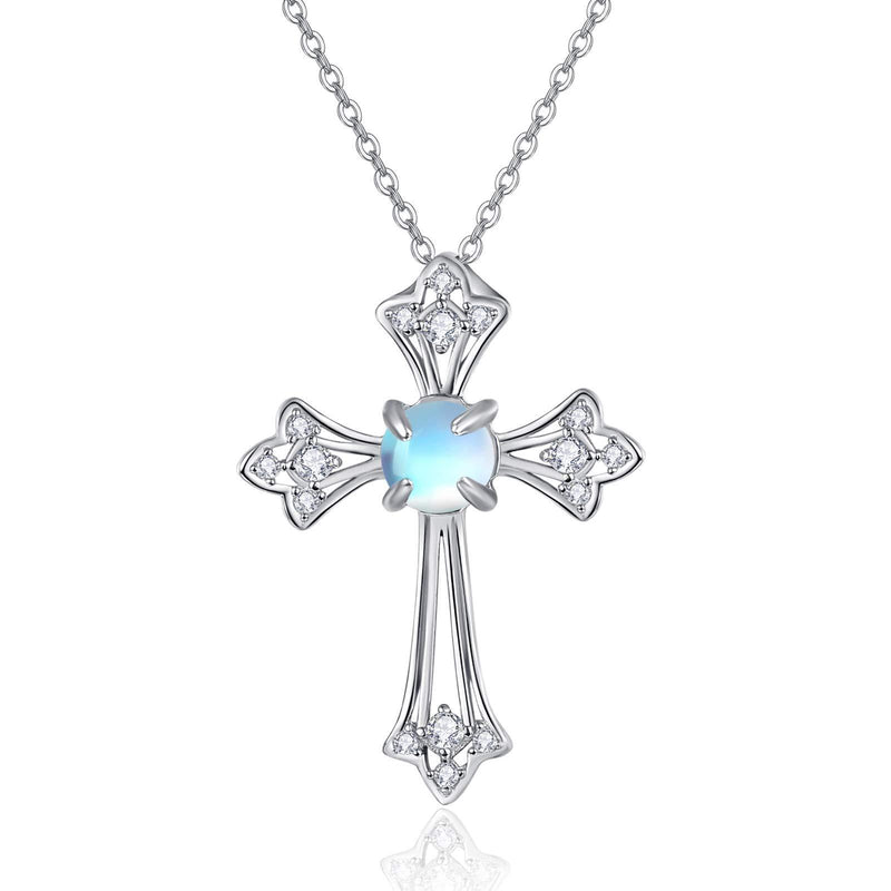 [Australia] - Cross Necklace Moonstone 925 Sterling Silver Necklace for Women Girls Silver Crucifix Necklace for Women Gift for Her moonstone cross necklace 