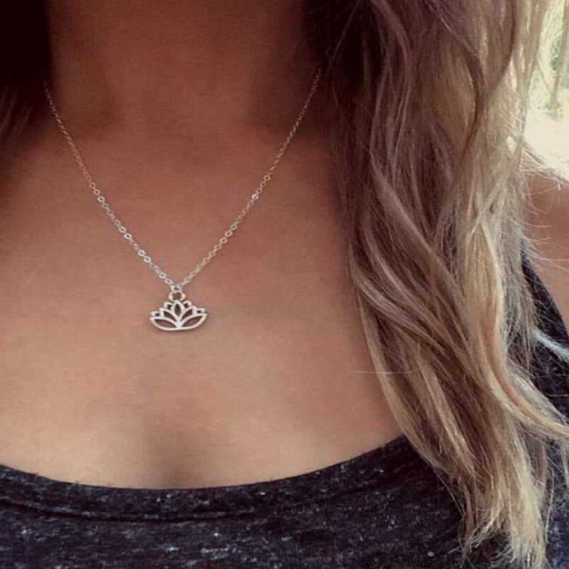 [Australia] - TseenYi Lotus Pendant Necklace Chain Star Moon Pendant Necklace Adjustable Yoga Clavicle Chain Necklaces Jewelry for women and Girls (Silver) Silver 