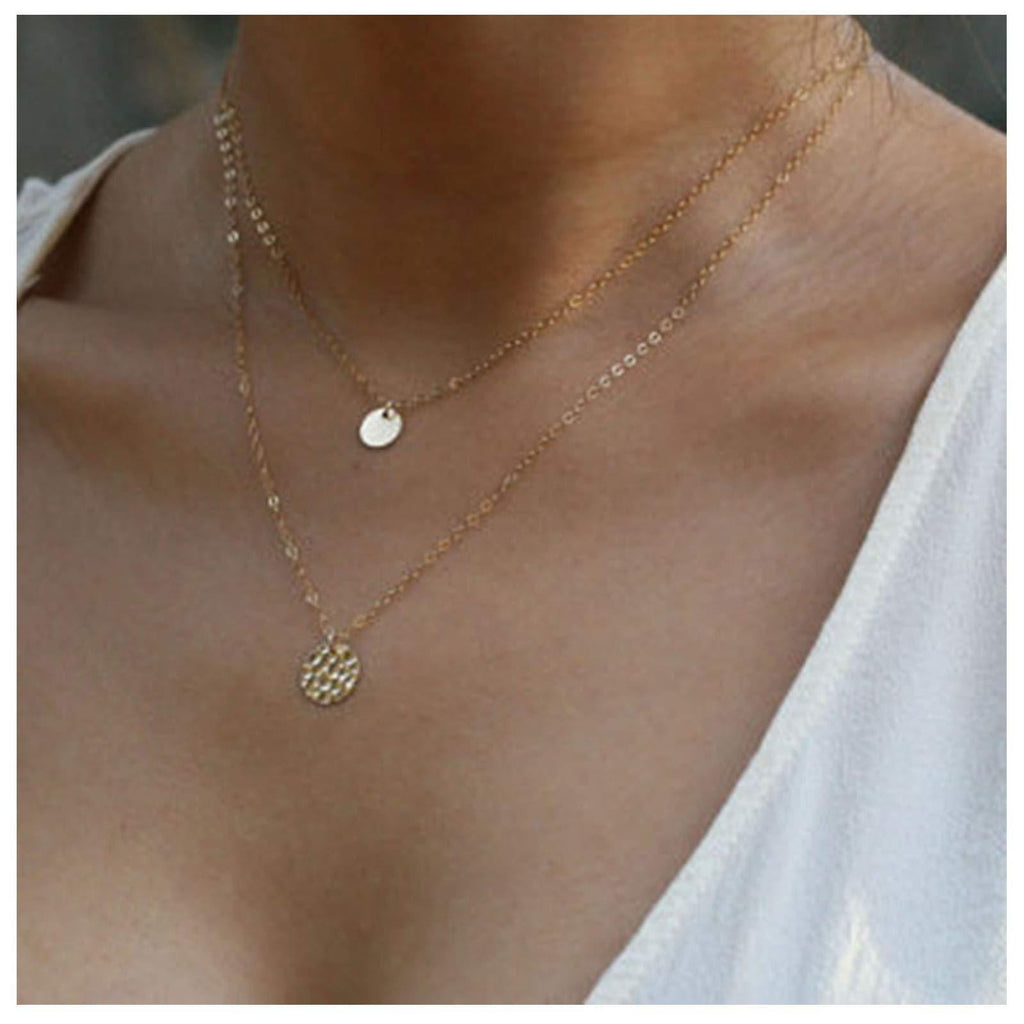 [Australia] - TseenYi Layering Coin Disc Necklace Chain Gold Hammered Coin Dot Pendant Necklace Vintage Adjustable Clavicle Chain Necklaces Jewelry for Women and Girls (Gold) 