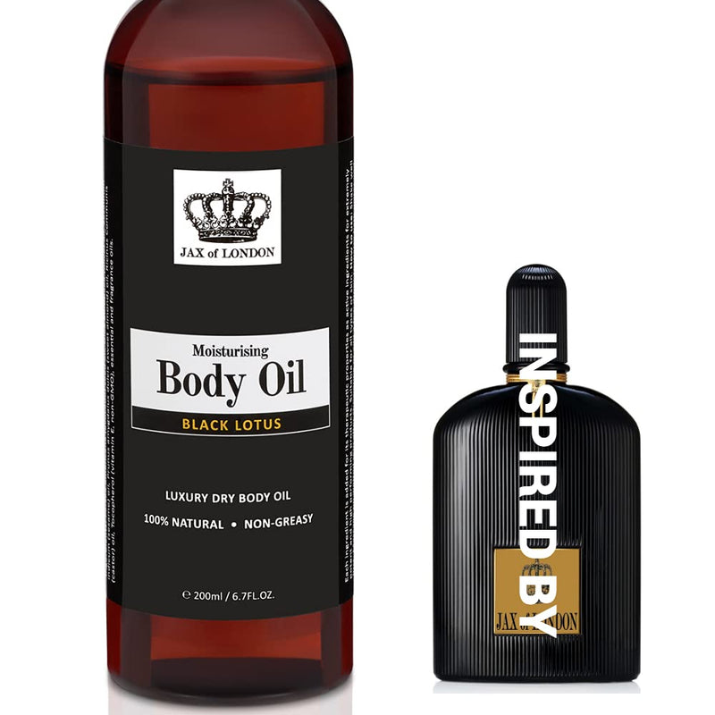 [Australia] - Inspired Body Oil, Quick Drying, Firming, Stretch Marks, Moisturiser, Massage, Aromatherapy, smell amazing by Jax of London 200ml, Black Lotus 