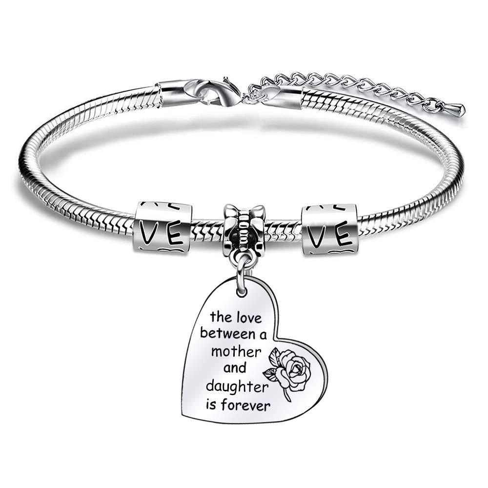 [Australia] - Mother Daughter Gift,Silver Engraved Heart Shape Pendant Snake Bracelet For Women Lady Girl Adjustable,Mum Daughter Jewellery 