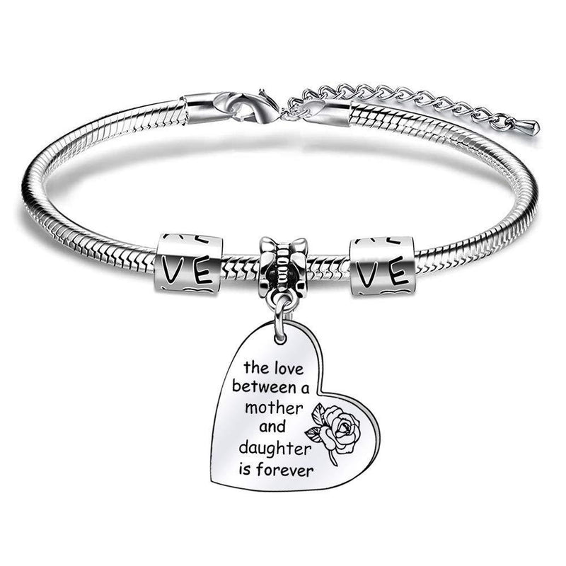 [Australia] - Mother Daughter Gift,Silver Engraved Heart Shape Pendant Snake Bracelet For Women Lady Girl Adjustable,Mum Daughter Jewellery 