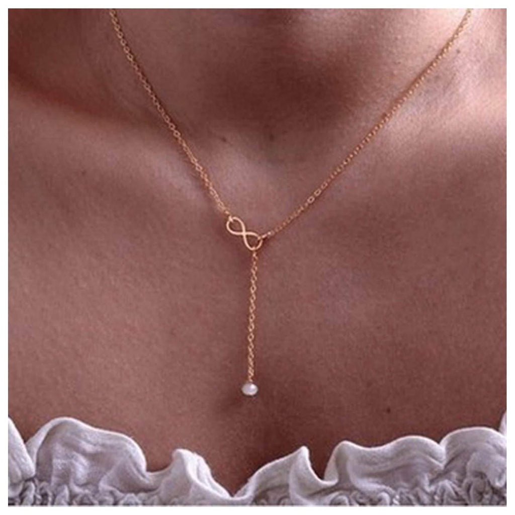 [Australia] - TseenYi Pearl Pendant Necklace Chain Gold Infinite Lariat Necklace Choker Adjustable Y Clavicle Chain Necklaces Jewelry for women and Girls (Gold) 