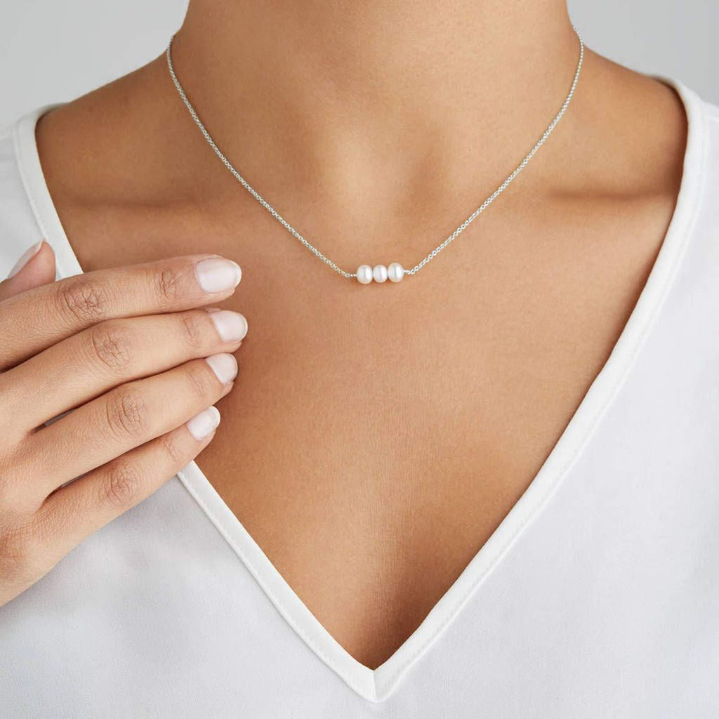 [Australia] - TseenYi Pearl Pendant Necklace Tiny Pearl Beaded Chain Necklace Pearls Bar Choker Necklaces Jewelry for Women and Girls (Silver) SIlver 