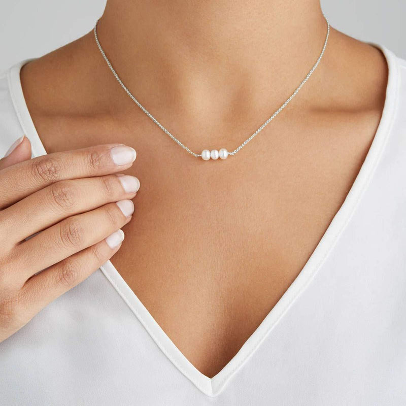 [Australia] - TseenYi Pearl Pendant Necklace Tiny Pearl Beaded Chain Necklace Pearls Bar Choker Necklaces Jewelry for Women and Girls (Silver) SIlver 